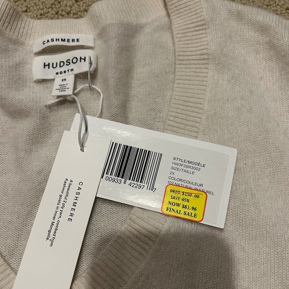 BNWT Hudson North 100 percent cashmere cream sweater - Picture 5 of 7